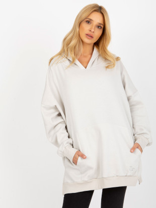 Jasnoszara długa oversize bluza z kapturem MAYFLIES