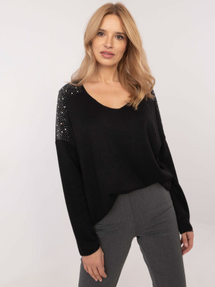 Elegancki czarny sweter z aplikacją