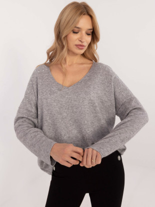 Elegancki szary sweter z aplikacją
