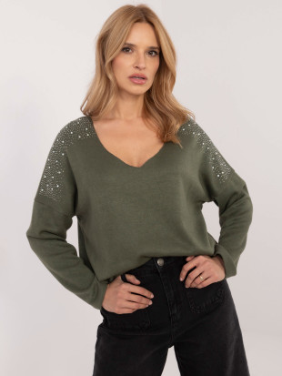 Elegancki khaki sweter z aplikacją
