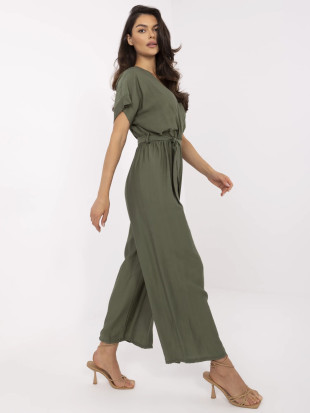 Stylowy khaki kombinezon z krótkim rękawem