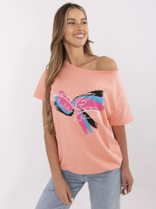 Koralowe T-shirt z aplikacją i haftem