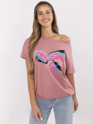 Stylowe t-shirt z aplikacją w ciemnoróżowym