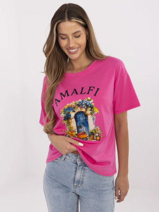 Stylowe t-shirt z krótkim rękawem w ciemnoróżowym kolorze
