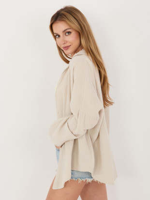 Beżowa koszula bawełniana z kołnierzykiem