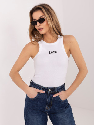 Biały bawełniany top z haftem i napisem
