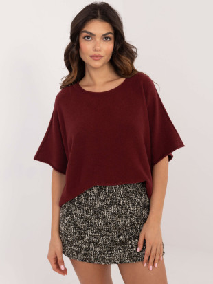 Bordowy elegancki sweter z rękawem 3/4
