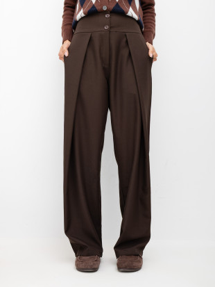 Brązowe eleganckie spodnie wide leg z wysokim stanem