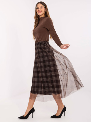 Brązowa elegancka spódnica midi w kratkę