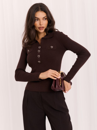 Elegancki brązowy sweter polo z kołnierzykiem