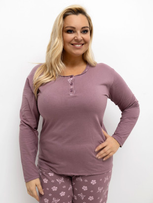 Damska piżama z kwiatowym nadrukiem, długi rękaw, różowa