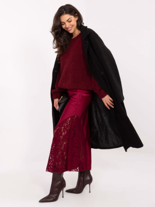 Elegancka bordowa spódnica midi z koronką