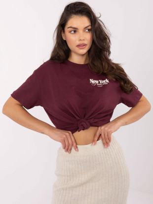 Stylowe bordowe t-shirt z krótkim rękawem