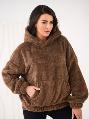 Beżowa bluza z kapturem i kieszenią