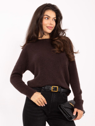 Brązowy sweter z alpaki z okrągłym dekoltem