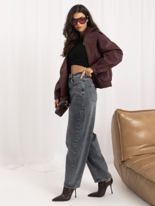 Ciemnoszare jeansy balloon fit z wysokim stanem