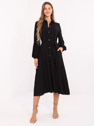 Elegancka czarna midi sukienka z długim rękawem
