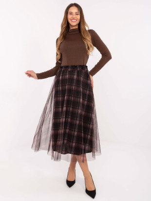 Czarna elegancka spódnica tiulowa w kratkę, midi