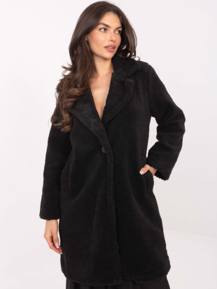 Czarny płaszcz damski z podszewką i kieszeniami