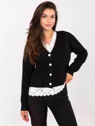 Elegancki czarny sweter z koronką
