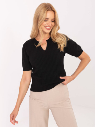 Elegancki czarny sweter z krótkim rękawem