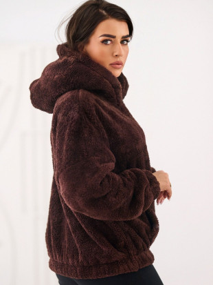 Damska brązowa bluza z kapturem i kieszenią