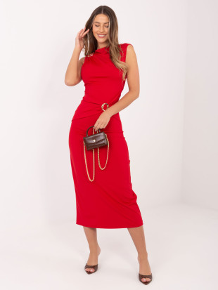 Czerwona elegancka sukienka midi bez rękawów