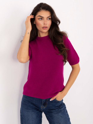 Fuksjowy sweter z krótkim rękawem