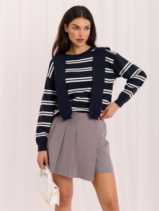 Granatowy sweter w paski z okrągłym dekoltem