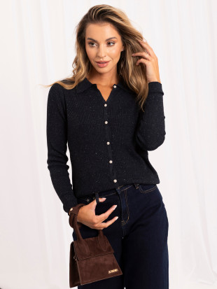 Elegancki granatowy sweter polo z kołnierzykiem