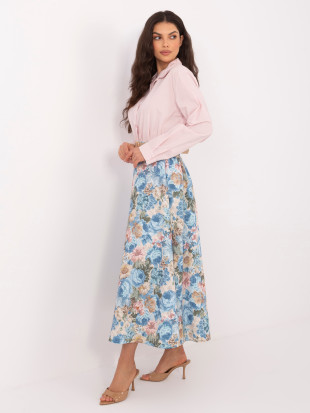 Elegancka spódnica midi w kwiaty z paskiem, jasnoniebieska