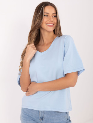 Damska jasnoniebieska koszulka z dekoltem w serek