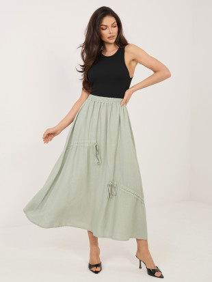 Khaki midi spódnica z wiązaniem