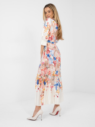 Ecru maxi sukienka w kwiaty z paskiem