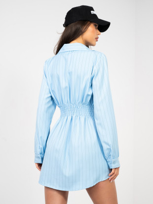 Koszulowa sukienka mini w paski z kołnierzykiem, jasnoniebieska