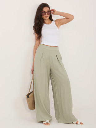 Pistacjowe spodnie palazzo z wiskozy