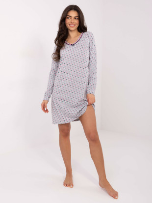 Szara koszula nocna z długim rękawem i kokardką